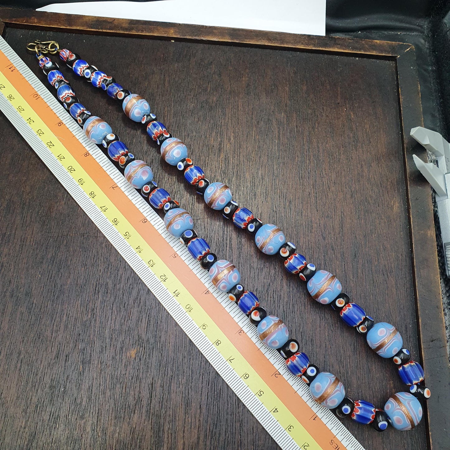 Vintage Venetian Style millefiori fancy and Chevron glass beads 10-15mm 24" necklace Gift