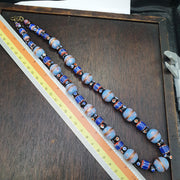 Vintage Venetian Style millefiori fancy and Chevron glass beads 10-15mm 24" necklace .
