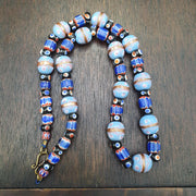 Vintage Venetian Style millefiori fancy and Chevron glass beads 10-15mm 24" necklace .