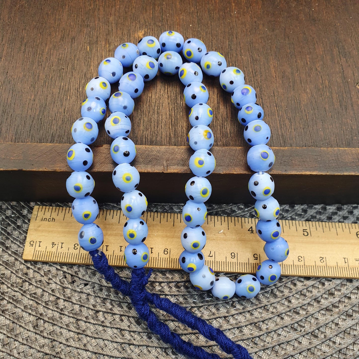 Vintage Venetian Style Skunk Polka dot glass beads 9-10mm 24" necklace Gift