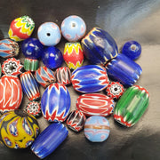 Mixed African Trade, Venetian Chevron Rosetta Bead Lot | Lampwork Millefiori Glass | Varied Sizes, Cobalt, Forest