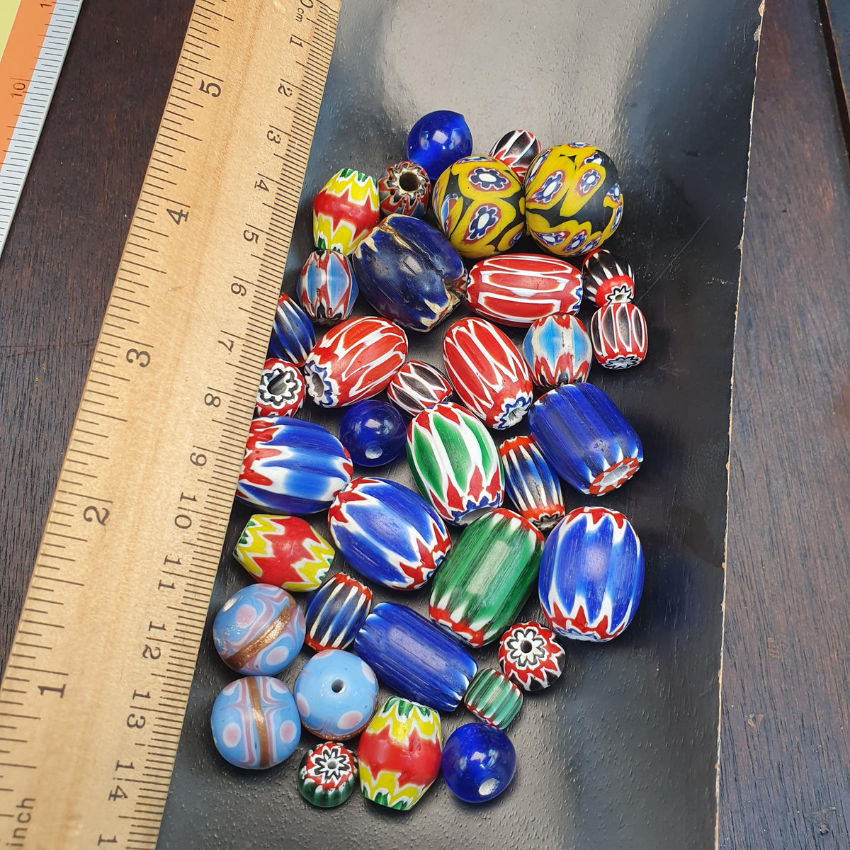 Venetian Style Chevron Beads, Layered Rosetta Glass Beads, Mixed African Trade Beads, Red Blue Green Millefiori, Jewelry Making Supplies
