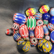 Mixed African Trade, Venetian Chevron Rosetta Bead Lot | Lampwork Millefiori Glass | Varied Sizes, Cobalt, Forest