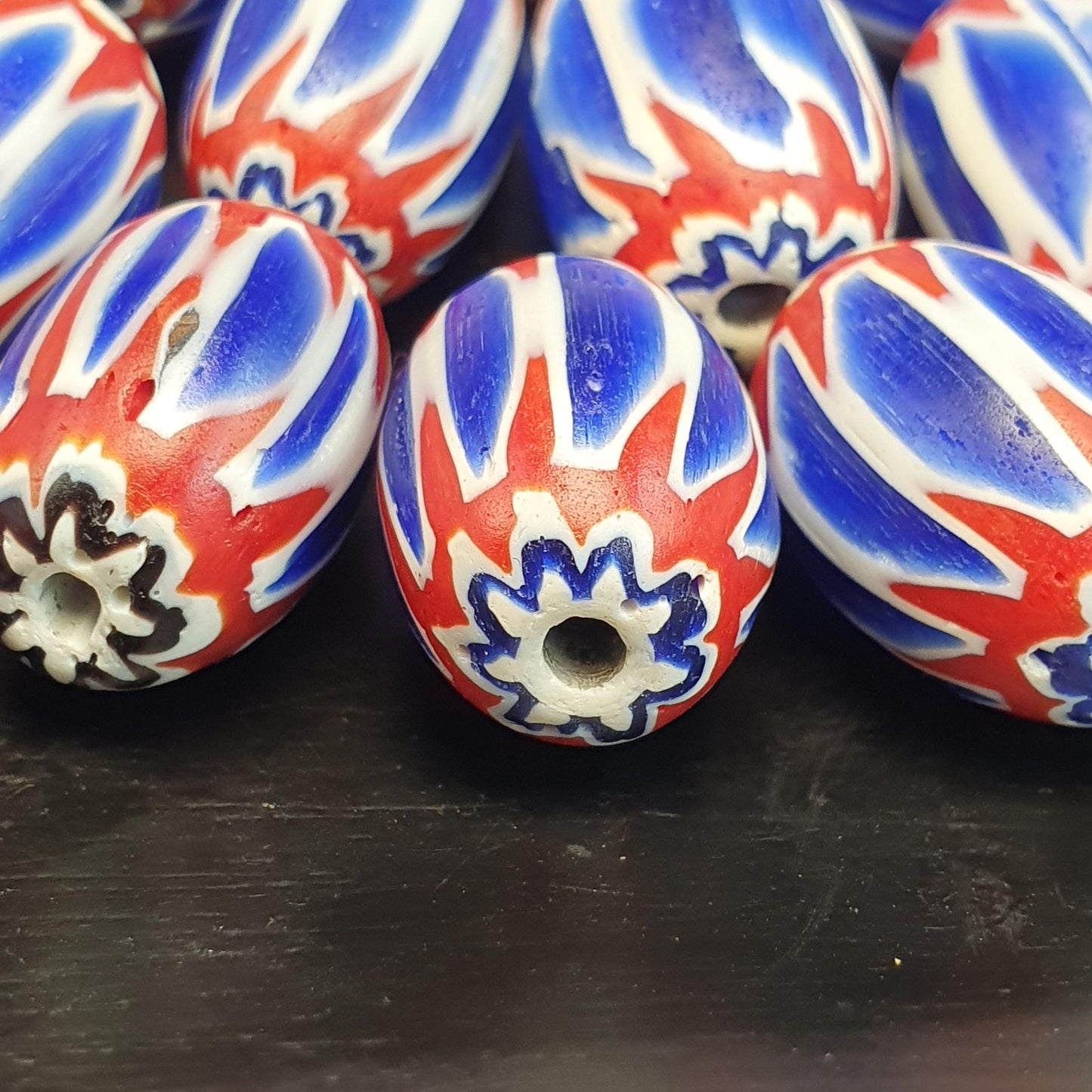 Venetian Style Chevron Beads, Red White Blue Rosetta Glass Beads, Layered Star Trade Beads, Jewelry Making Supplies