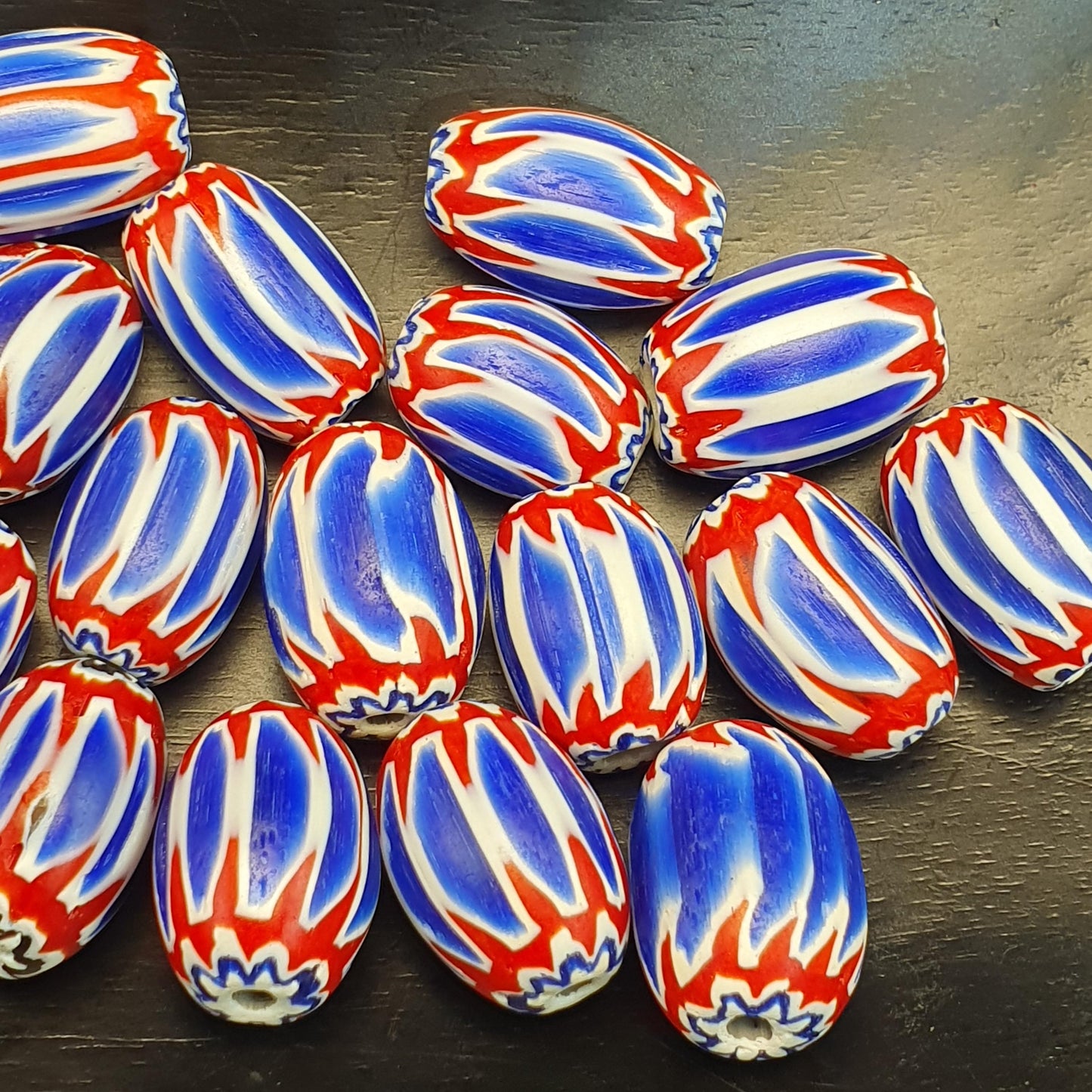 Venetian Style Chevron Beads, Red White Blue Rosetta Glass Beads, Layered Star Trade Beads, Jewelry Making Supplies