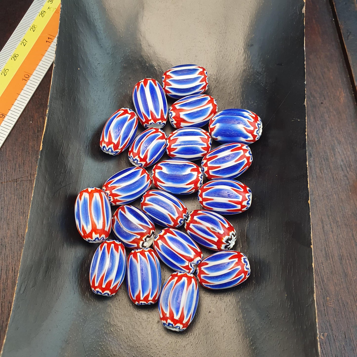 Venetian Style Chevron Beads, Red White Blue Rosetta Glass Beads, Layered Star Trade Beads, Jewelry Making Supplies