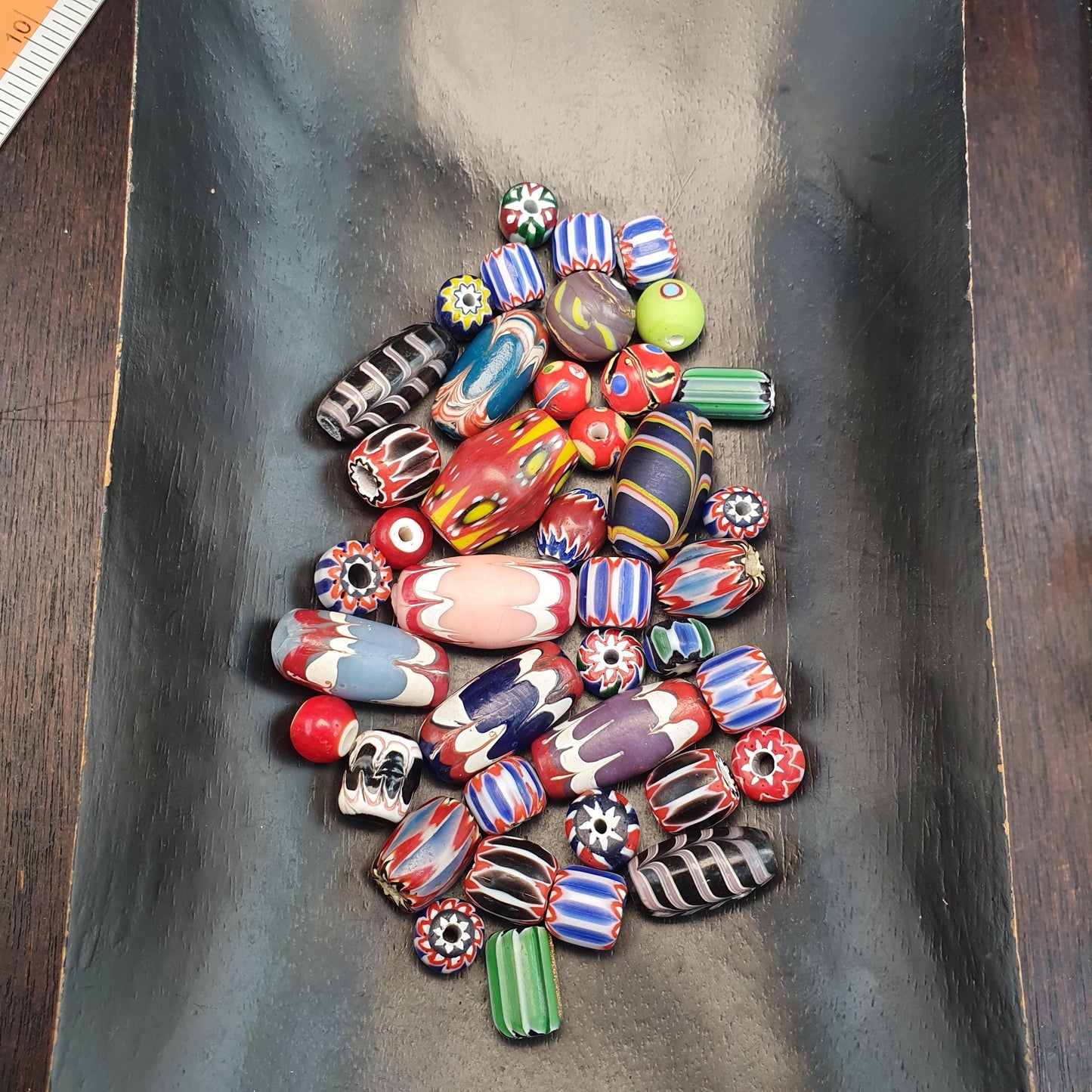 Venetian Style Trade Bead Mix, Colorful Chevron and Rosetta Glass Beads, Fancy Lampwork Feather Beads, Tribal Jewelry Supplies