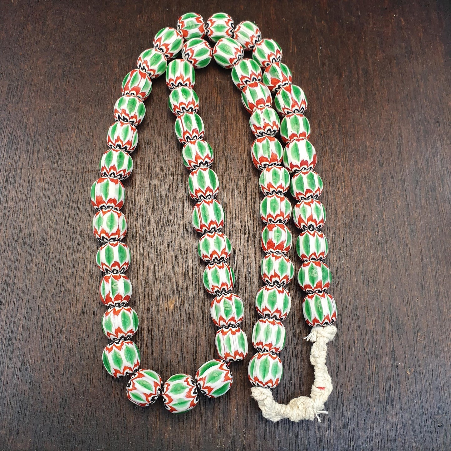 Big size vintage venetian style old green chevron glass beads long strand