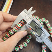 Big size vintage venetian style old green chevron glass beads long strand