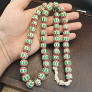 Big size vintage venetian style old green chevron glass beads long strand
