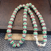 Big size vintage venetian style old green chevron glass beads long strand