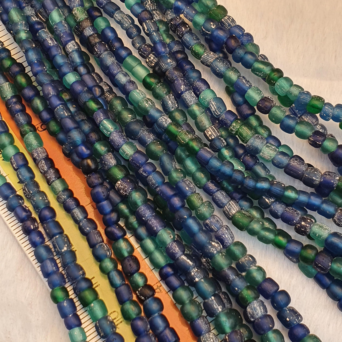 Antique old traded  blue color glass beads jewelry necklace  mala Gift