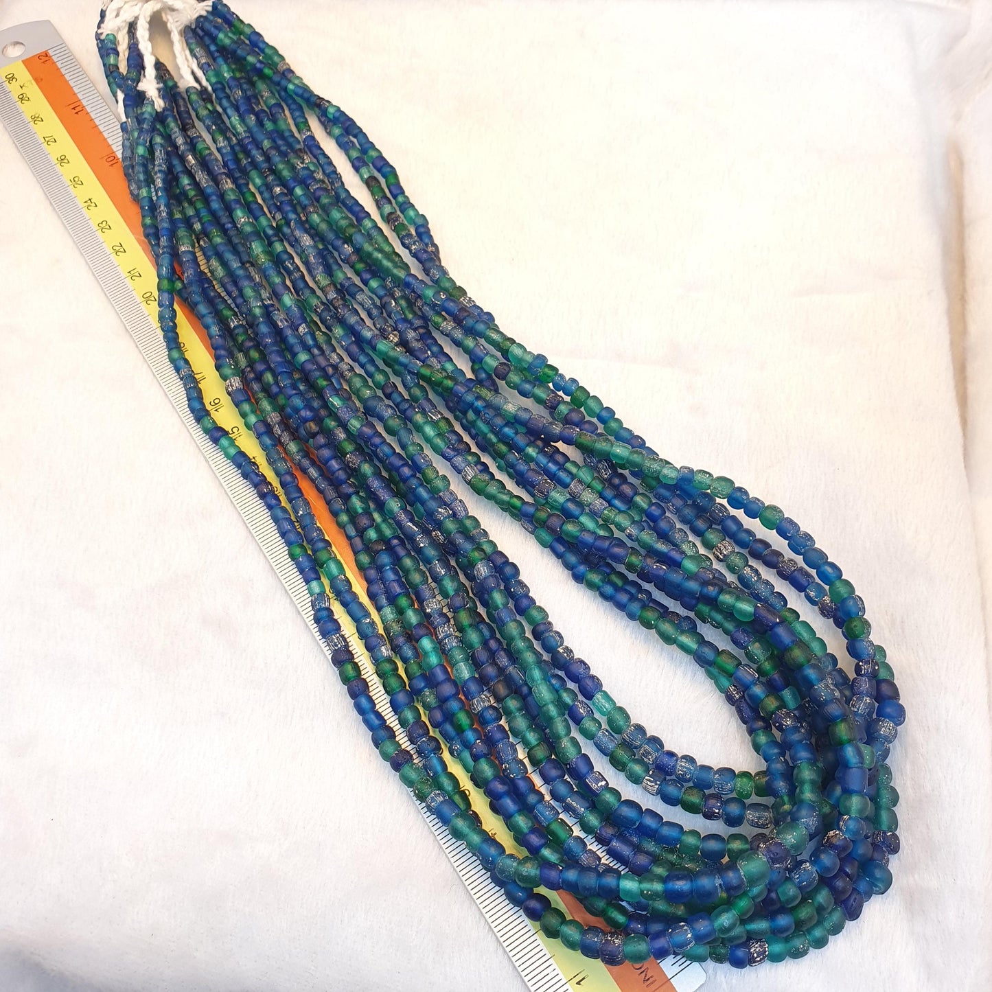 Antique old traded  blue color glass beads jewelry necklace  mala Gift