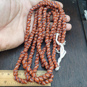 Striped Orange Glass, Venetian Inspired Skunk Bead Strand | Lampwork | 7.5-7.9mm, Matte Finish, Boho Chic
