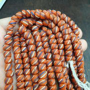 Striped Orange Glass, Venetian Inspired Skunk Bead Strand | Lampwork | 7.5-7.9mm, Matte Finish, Boho Chic