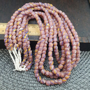 Striped Pink Glass, Venetian Inspired Skunk Bead Strand | Lampwork Matte Finish | Round-Oval 8Mm, Full Multi-Loop