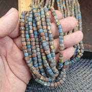 Small Venetian Glass, Turquoise Striped Gooseberry Beads | Handcrafted Lampwork, 5.6–5.7mm | 22–24in Strand