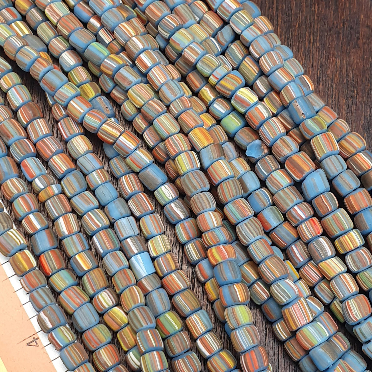Small Venetian Glass, Turquoise Striped Gooseberry Beads | Handcrafted Lampwork, 5.6–5.7mm | 22–24in Strand