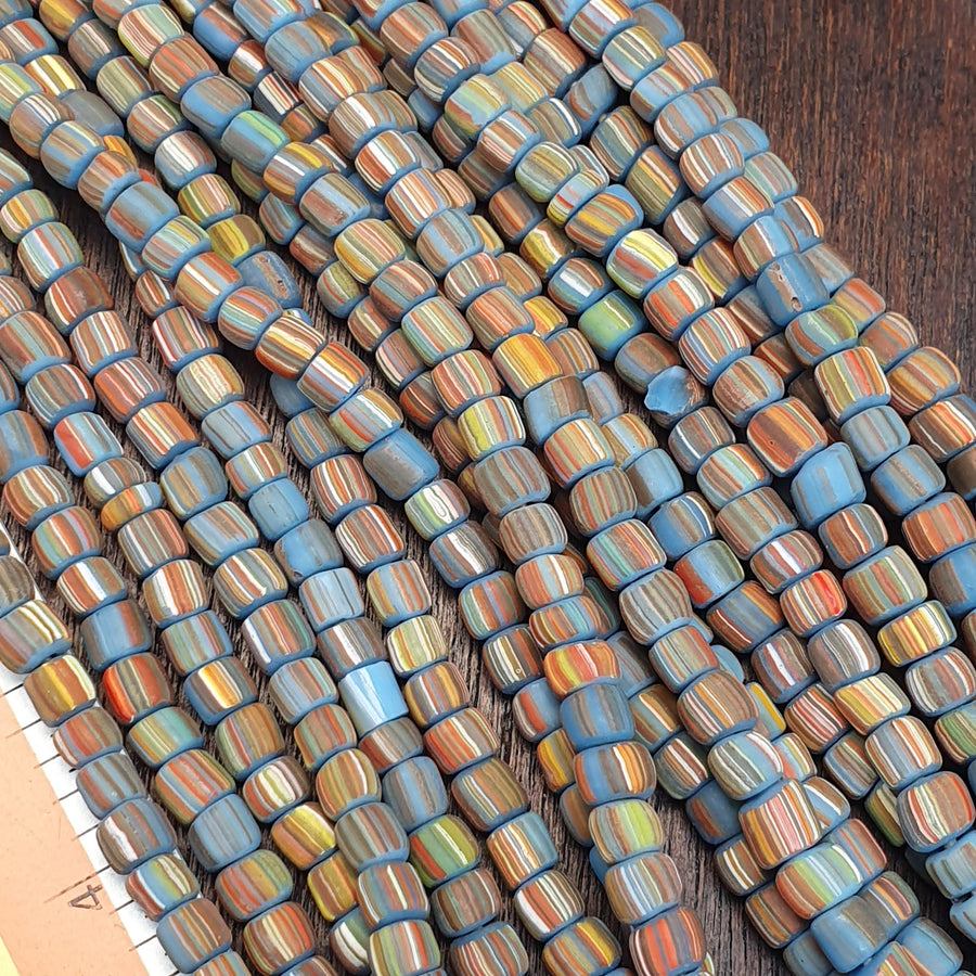 Small Venetian Glass, Turquoise Striped Gooseberry Beads | Handcrafted Lampwork, 5.6–5.7mm | 22–24in Strand