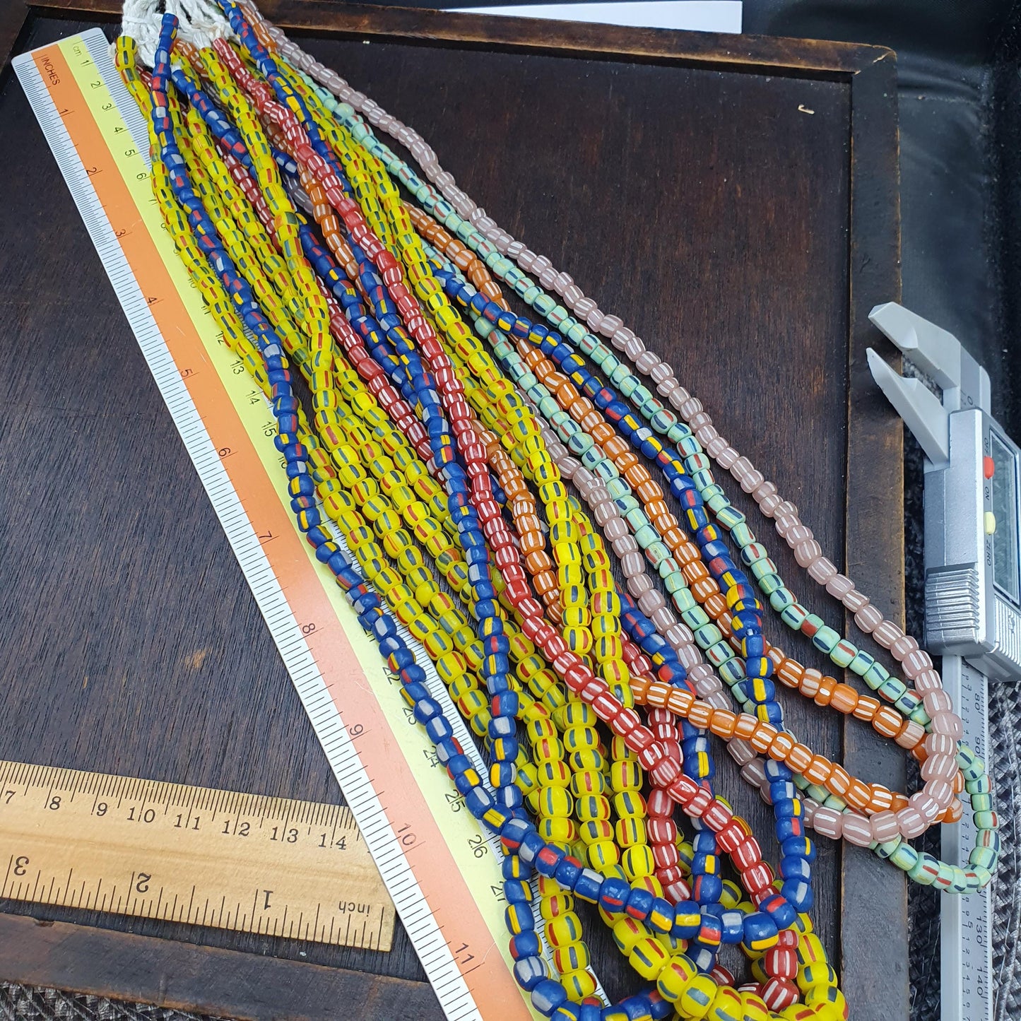 Lot of 10 Strands Venetian Style Christmas Beads - Mixed Multi-Color Striped Glass - Small 4-6mm African Trade Beads - Bulk Jewelry Supply