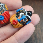 Rare Venetian Style Face Beads Set - Large Murano Glass Figure & Two Head Beads - Handmade Lampwork Art