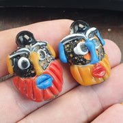 Rare Venetian Style Face Beads Set - Large Murano Glass Figure & Two Head Beads - Handmade Lampwork Art