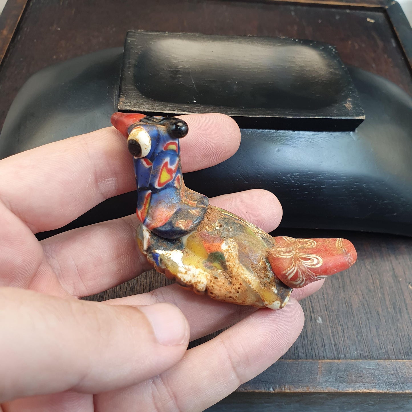 Rare Antique Style Murrine Bird Bead Large 7cm Murano Style Glass Bird Figurine