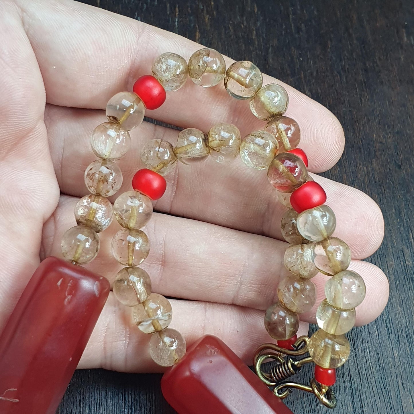 Himalayan Red Agate Mala for Protection & Grounding – Included Quartz Meditation Beads – Large Barrel Statement Necklace