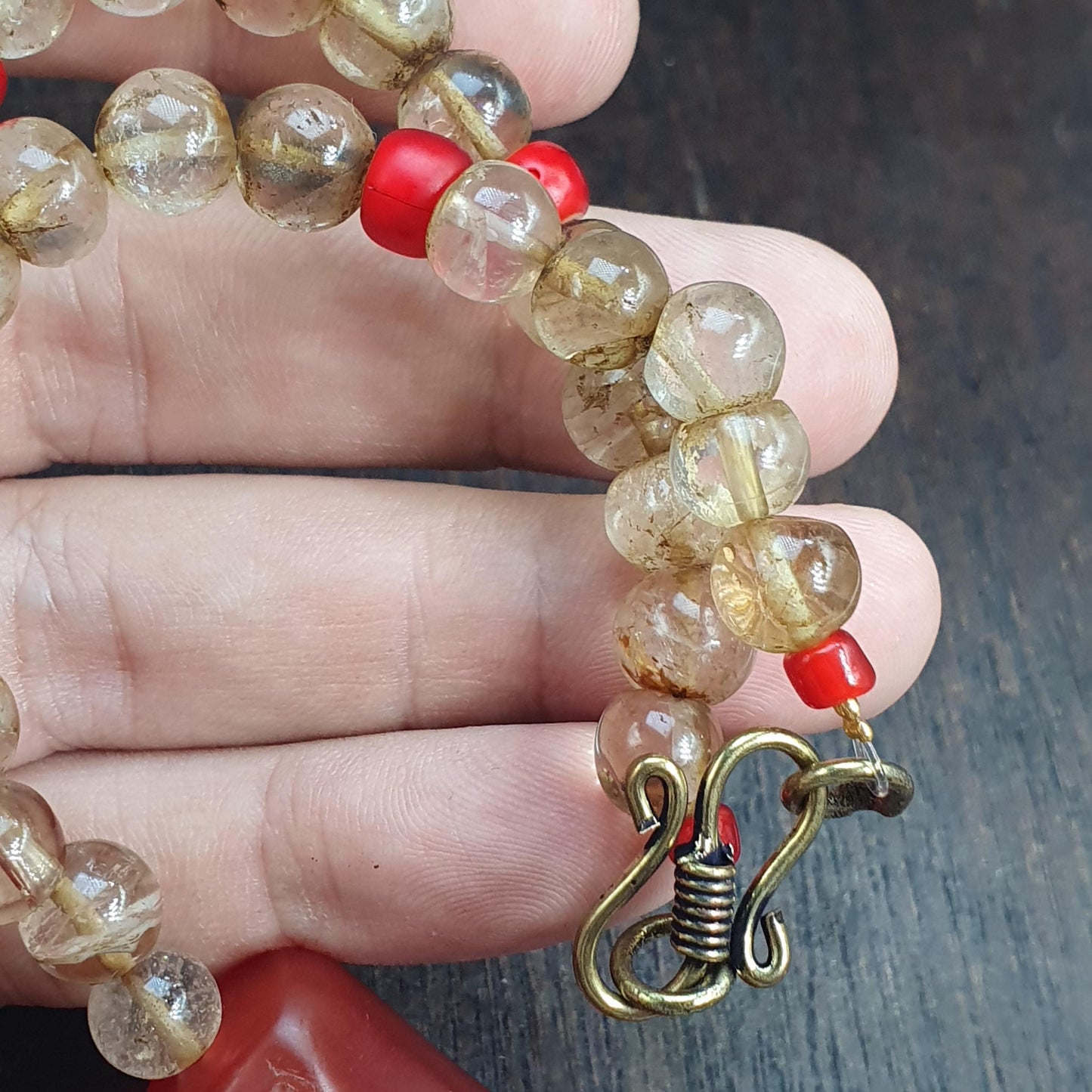 Himalayan Red Agate Mala for Protection & Grounding – Included Quartz Meditation Beads – Large Barrel Statement Necklace