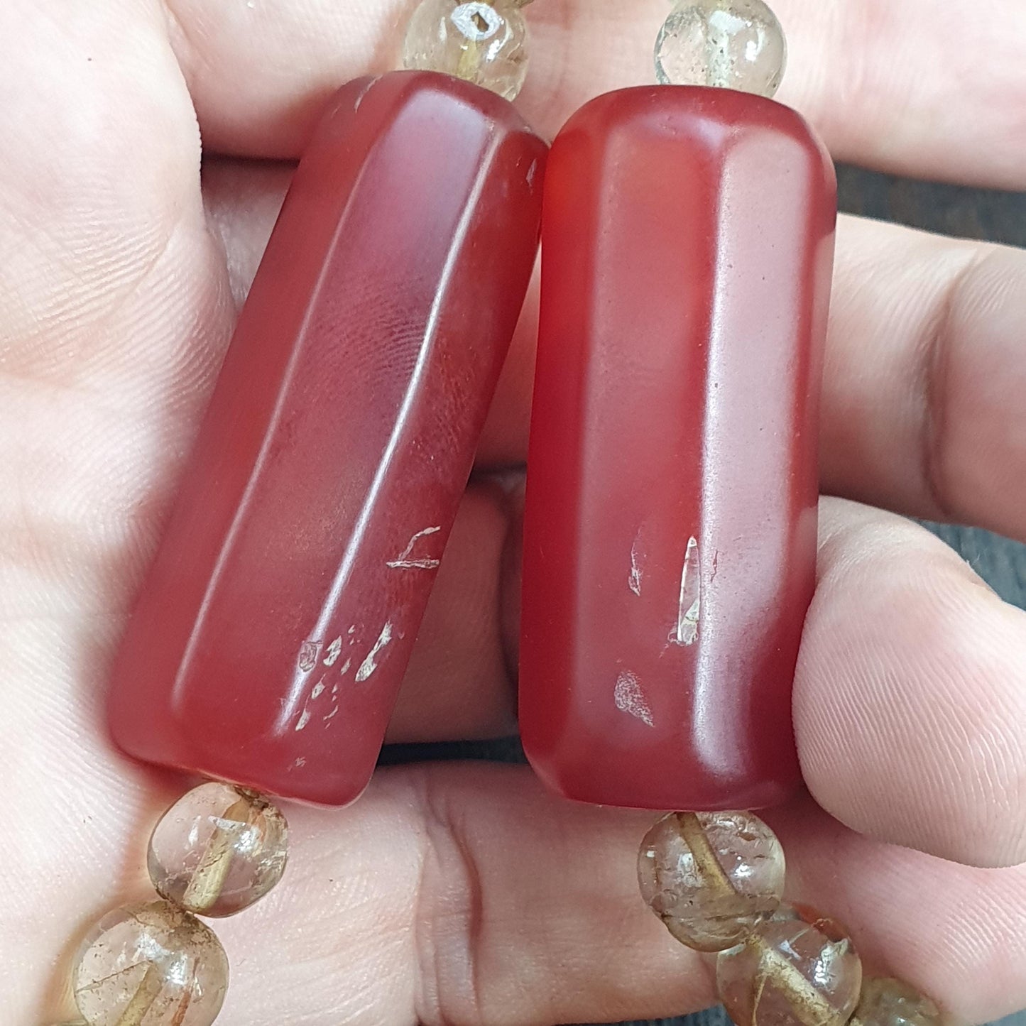 Himalayan Red Agate Mala for Protection & Grounding – Included Quartz Meditation Beads – Large Barrel Statement Necklace