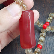 Himalayan Red Agate Mala for Protection & Grounding – Included Quartz Meditation Beads – Large Barrel Statement Necklace