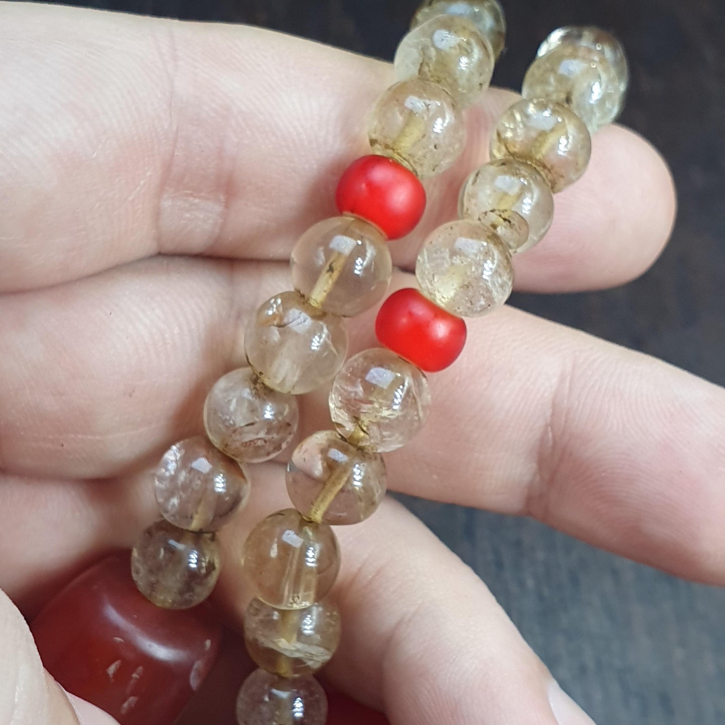 Himalayan Red Agate Mala for Protection & Grounding – Included Quartz Meditation Beads – Large Barrel Statement Necklace