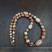 Tibetan Etched Agate Bead Necklace | Tribal Dzi Style Statement Jewelry | Hand-Knotted Bohemian Agate Choker