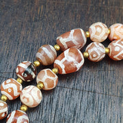 Tibetan Etched Agate Bead Necklace | Tribal Dzi Style Statement Jewelry | Hand-Knotted Bohemian Agate Choker
