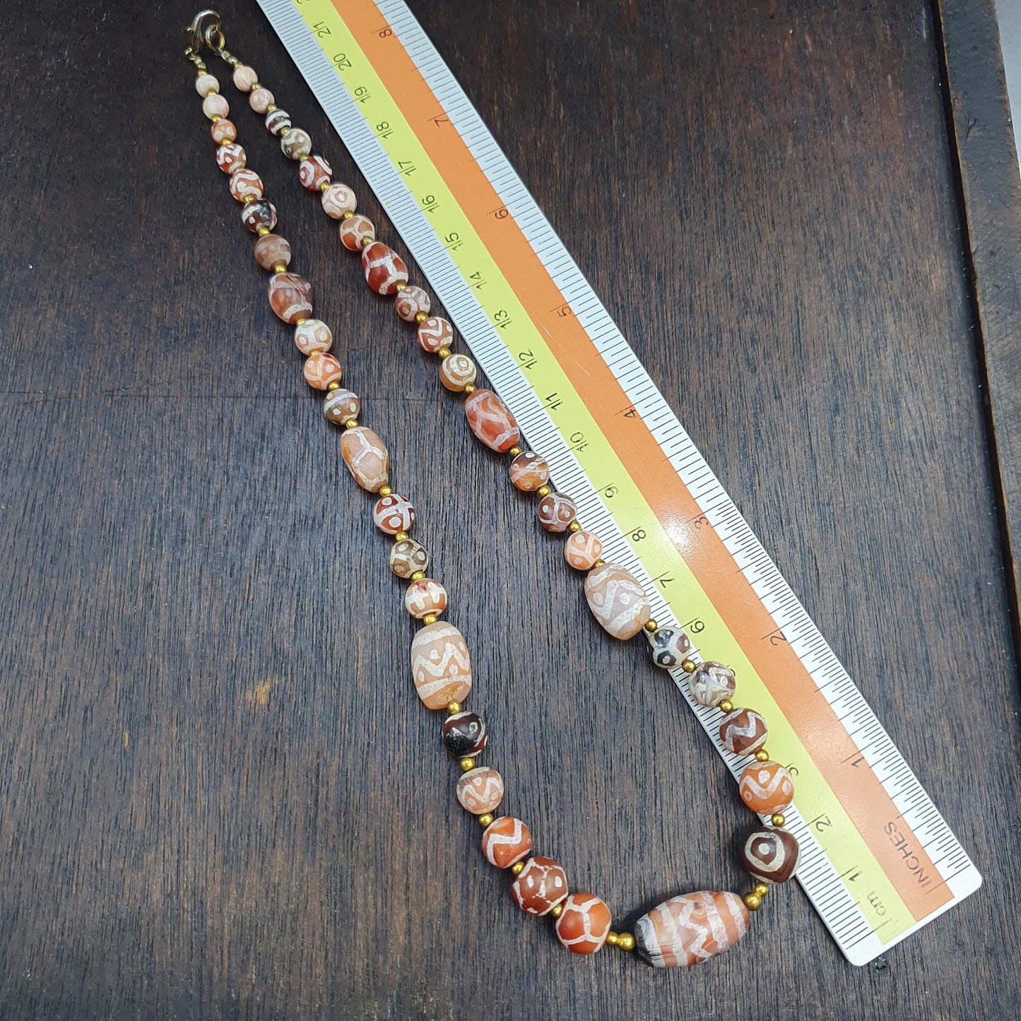 Tibetan Etched Agate Bead Necklace | Tribal Dzi Style Statement Jewelry | Hand-Knotted Bohemian Agate Choker