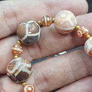 Large Etched Agate Dzi Bead Necklace - Tibetan Style Patterned Stone Jewelry