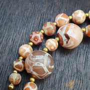 Large Etched Agate Dzi Bead Necklace - Tibetan Style Patterned Stone Jewelry