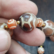 Large Etched Agate Dzi Bead Necklace - Tibetan Style Patterned Stone Jewelry