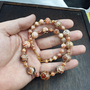 Large Etched Agate Dzi Bead Necklace - Tibetan Style Patterned Stone Jewelry