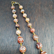 Genuine Patterned Agate Dzi Necklace - Intricately Etched Himalayan Beads - Collector's Tribal Jewelry