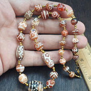 Genuine Patterned Agate Dzi Necklace - Intricately Etched Himalayan Beads - Collector's Tribal Jewelry