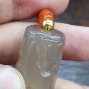Translucent Chalcedony Cylinder Seal Necklace | Hand-Carved Mesopotamian Animal Motif | Historical Statement Jewelry