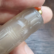 Translucent Chalcedony Cylinder Seal Necklace | Hand-Carved Mesopotamian Animal Motif | Historical Statement Jewelry