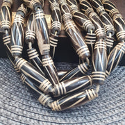 Powerful tibetan old eyes agate amulet with carving yak bone beads necklace
