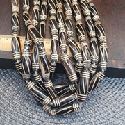 Powerful tibetan old eyes agate amulet with carving yak bone beads necklace