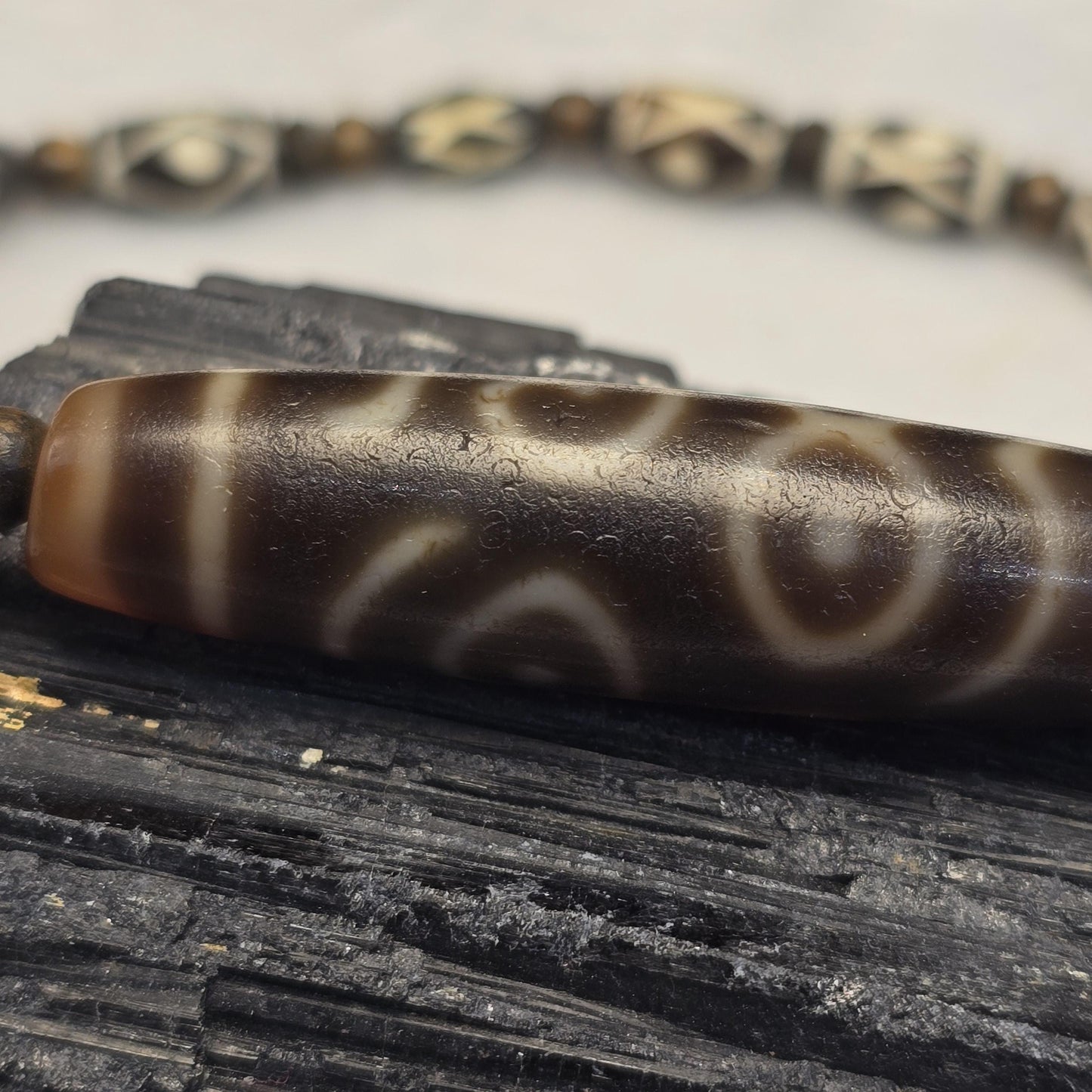 Antique Sacred Taiwan Dzi Bead with Tibetan bone beads Necklace Spiritual Protection & Good Luck Amulet