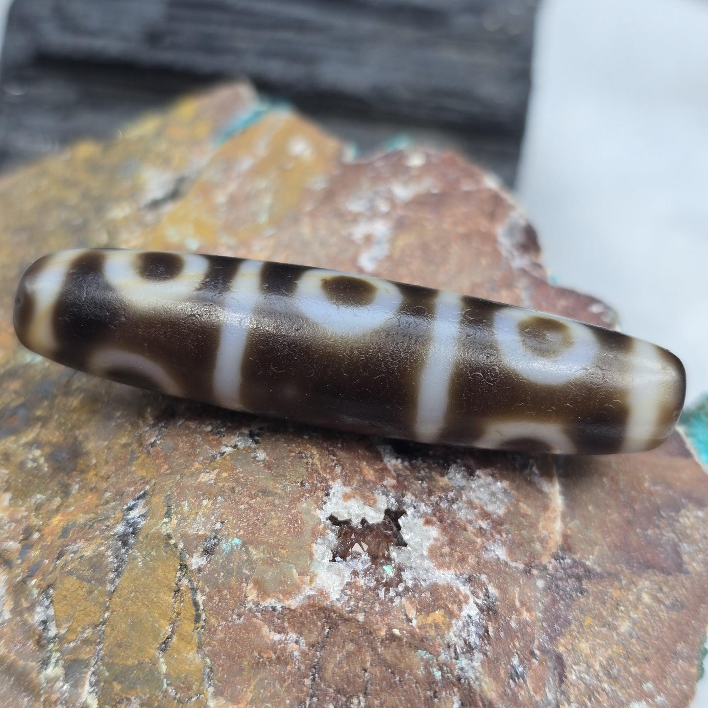 Rare 48mm 8-Eye Taiwan Dzi Bead with Dragon Skin Weathering 8-Eyed Dzi Bead Amulet for Success & Protection