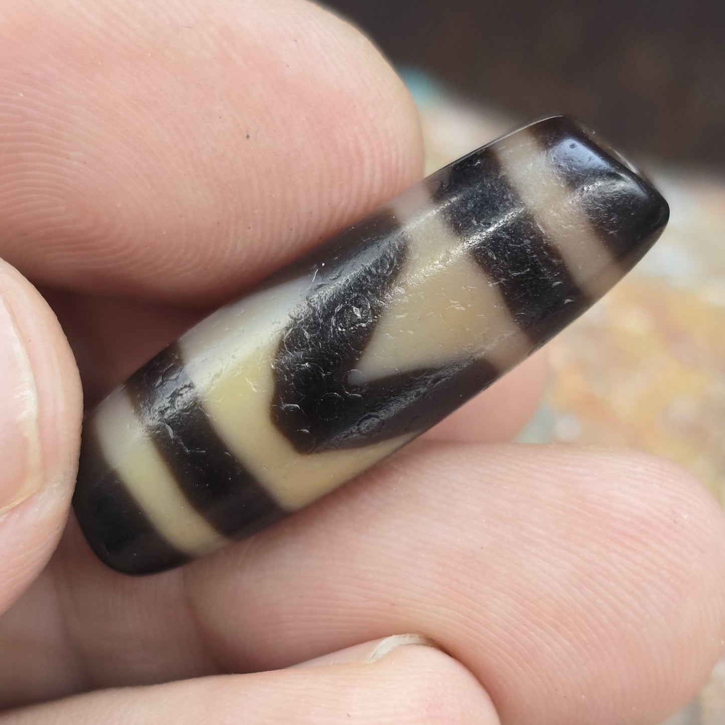 Authentic Taiwan Dzi Agate Protection Amulet Bead Meditation & Feng Shui Unique Patterned  Bead for Necklace or Bracelet - Spiritual Gift