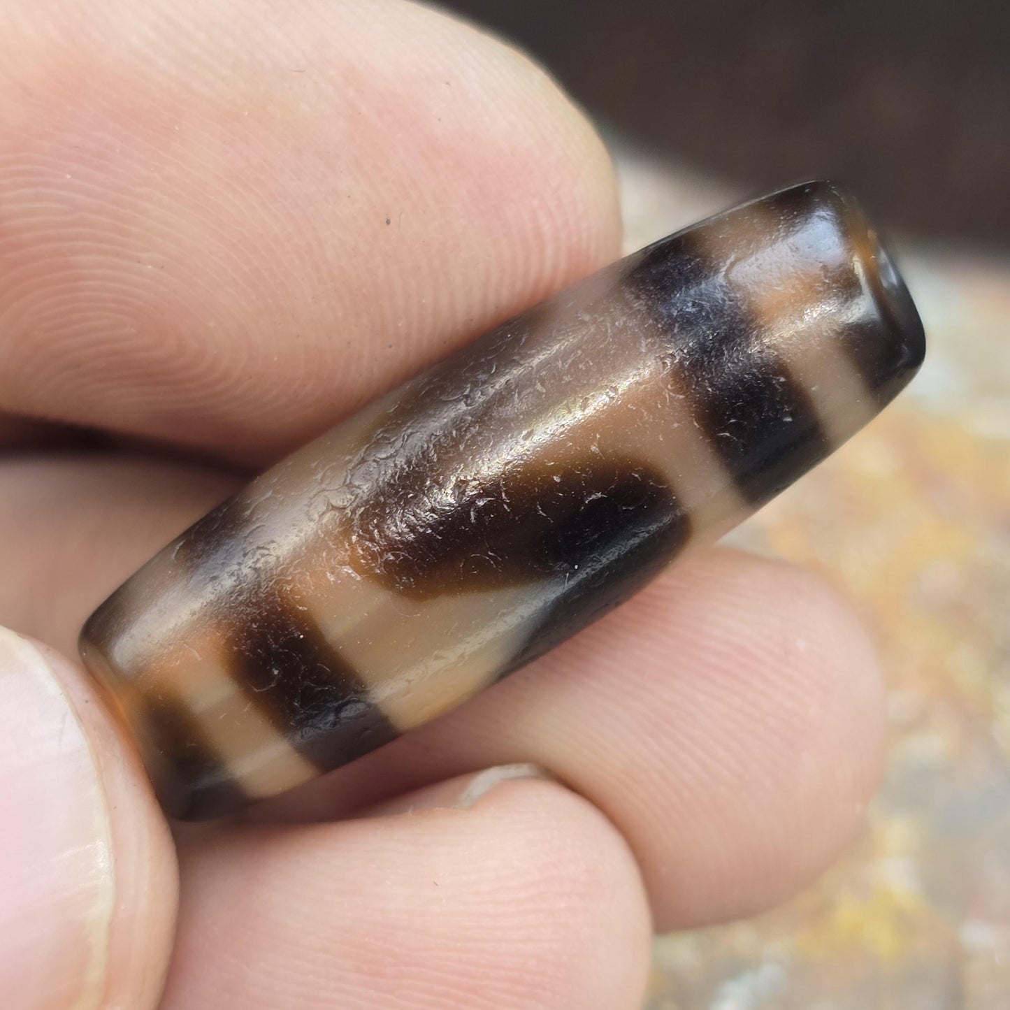 Authentic Taiwan Dzi Agate Protection Amulet Bead Meditation & Feng Shui Unique Patterned  Bead for Necklace or Bracelet - Spiritual Gift