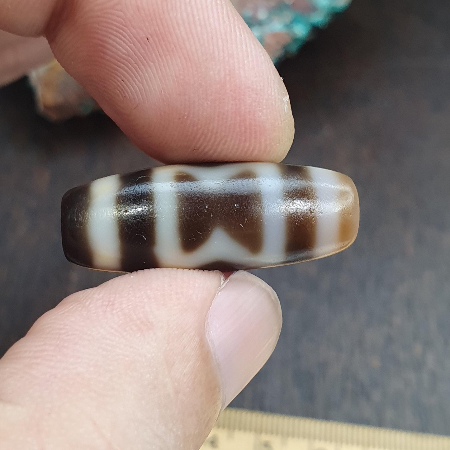 Rare Diamond & Square Eye Dzi Bead Tibetan Himalayan Agate – Heaven and Earth Geometric Amulet 4 Direction Protection Talisman